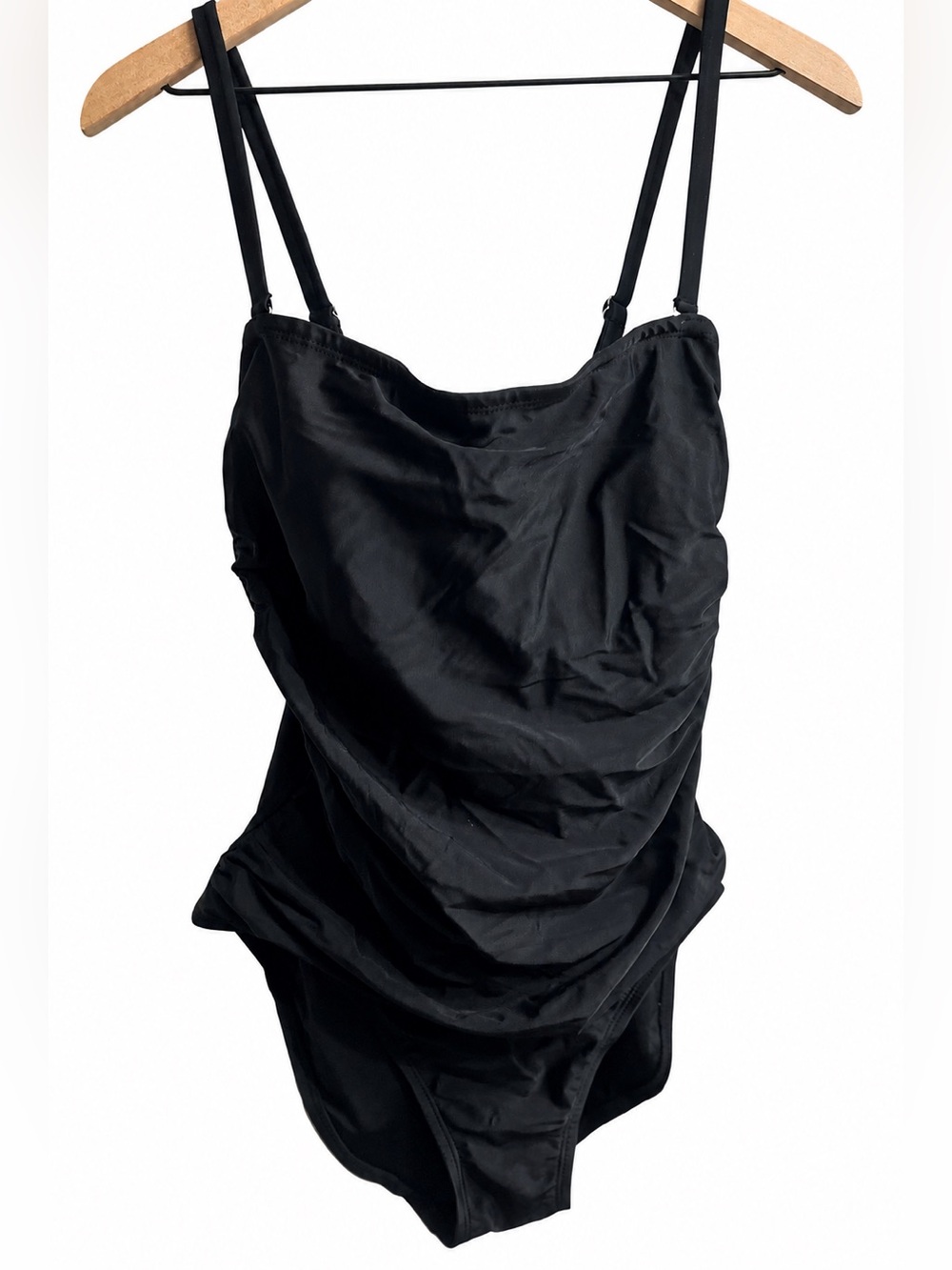 DKNY Swimsuit Black Bandeau Adjustable Strap Tummy Control One Piece XXL 2XL
